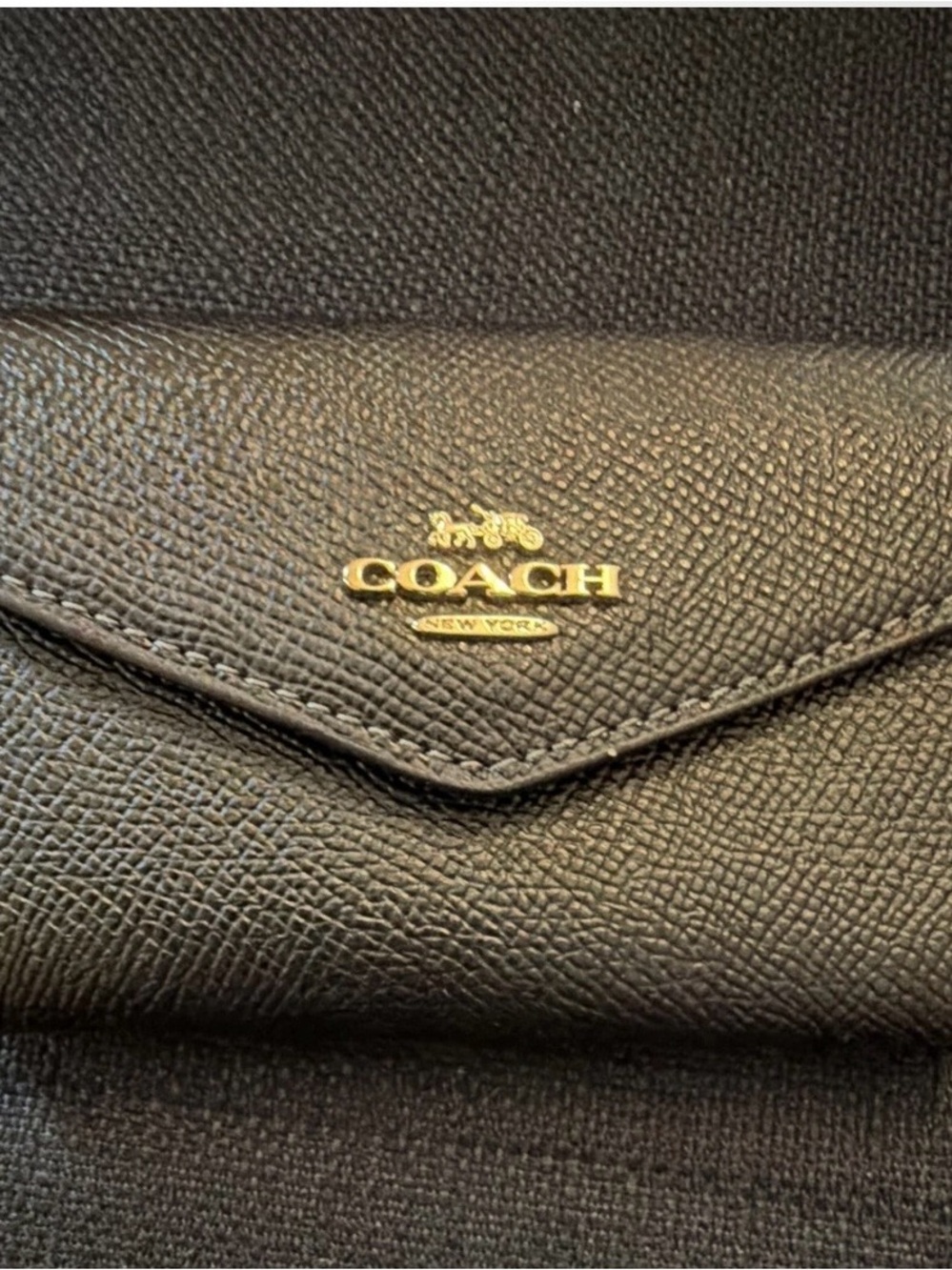 Coach Black Pebbled Leather Snap Card Wallet with Gold Hardware